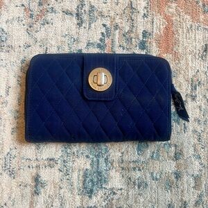 Vera Bradley Quilted Navy Zip Wallet with Silver Turn-Lock